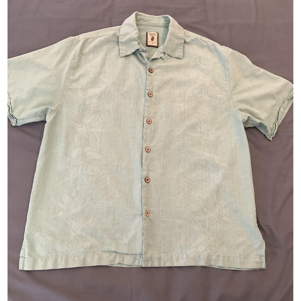 Jamaica Jaxx Shirt Mens Large Green Silk‎ Hawaiian Short Sleeve Button Front